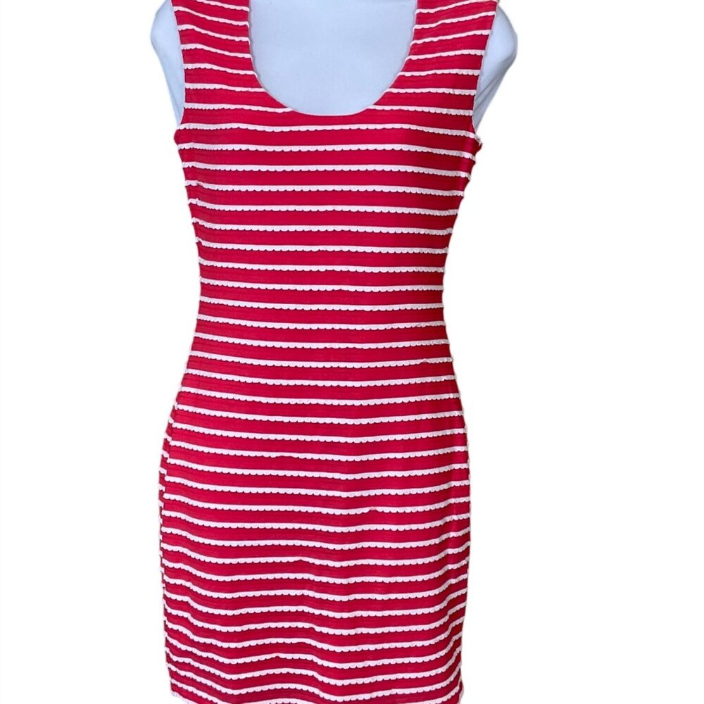 Guess Los Angeles Estera Sleeveless Striped Scalloped Trim Lined Dress Sz 4